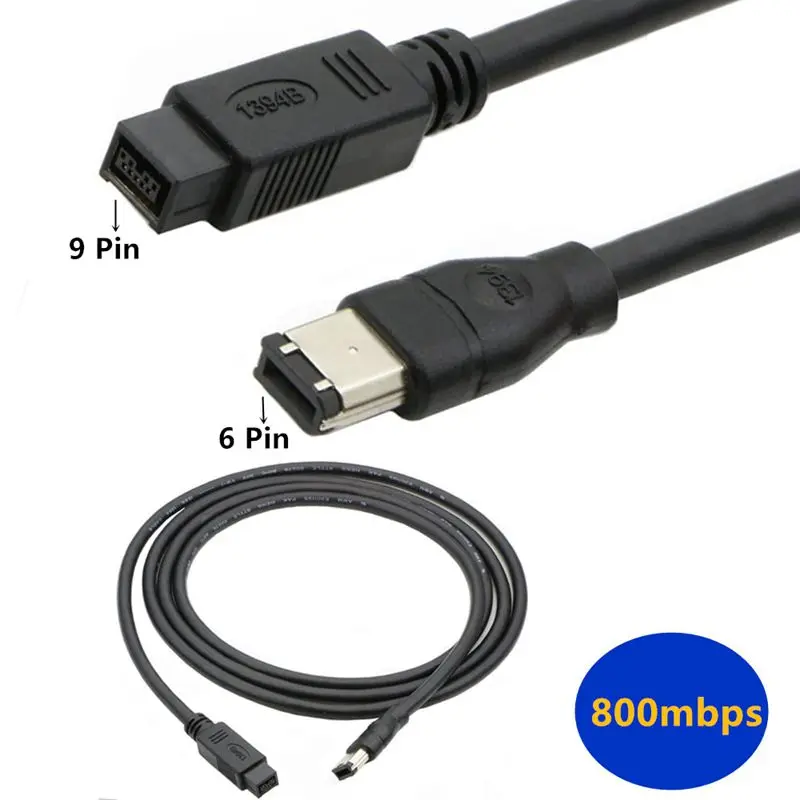 Кабель FireWire 800-400 9-6 pin (9pin 6pin) IEEE 1394 Firewire 800 9-контактный/6-контактный кабель 1394b 1 8 м 3 4
