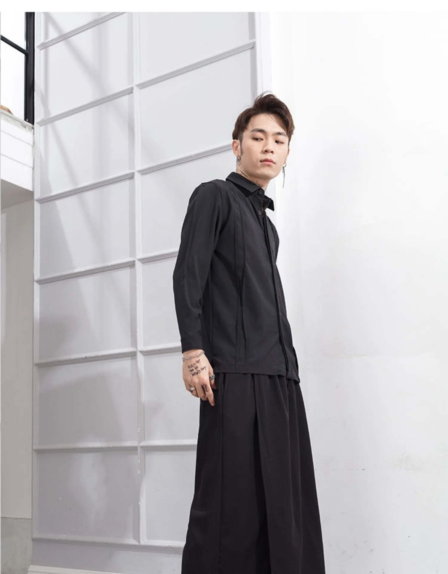 

Japanese retro New trendy men's casual pants hairstylist men's pants wide leg pants trendy flared pants 2 pieces