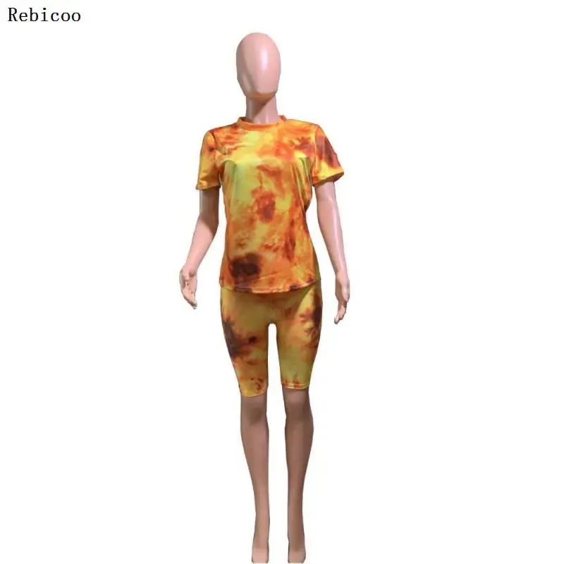 

Multicolored Star Print Women Outfits Beautiful Tie-dye T Shirt + Shorts Fashion Two Pieces Sets Short Sleeves S--5XL