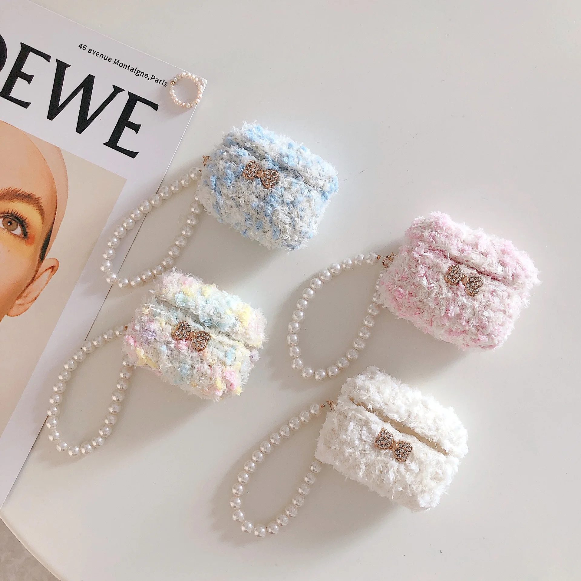 

Чехол для AirPods 2, зимняя роскошная сумка, милый плюшевый чехол с бантом, чехол для Apple air pods, чехол для наушников