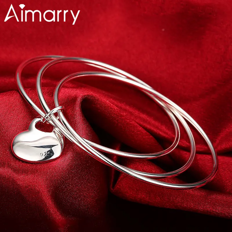 

Aimarry 925 Sterling Silver Three Circle Bracelet Love Heart Bangle For Woman Party Wedding Engagement Gift Fashion Jewelry