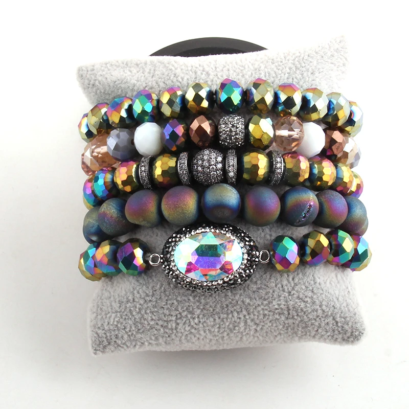 MOODPC Fashion Jewelry Beautiful Bracelet Set Natural Stone Cubic Zircon Ball Crystal Pave Bracelets