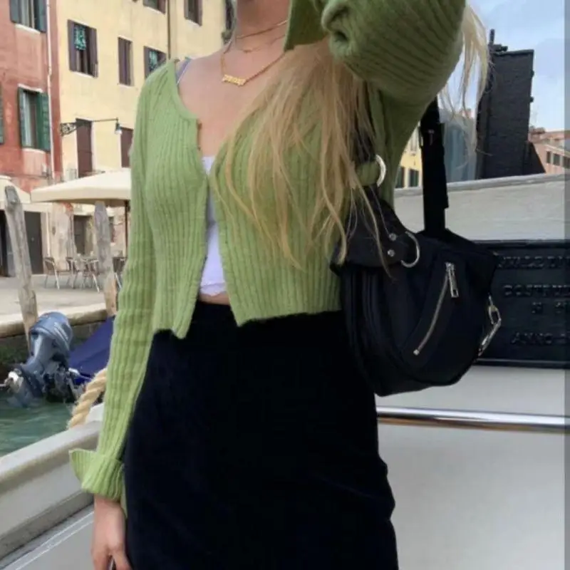 

Long sleeve crop sweater fuzzy korean fashion cropped cardigan women knitted sweater v neck cute cardigan mohair green tops sexy