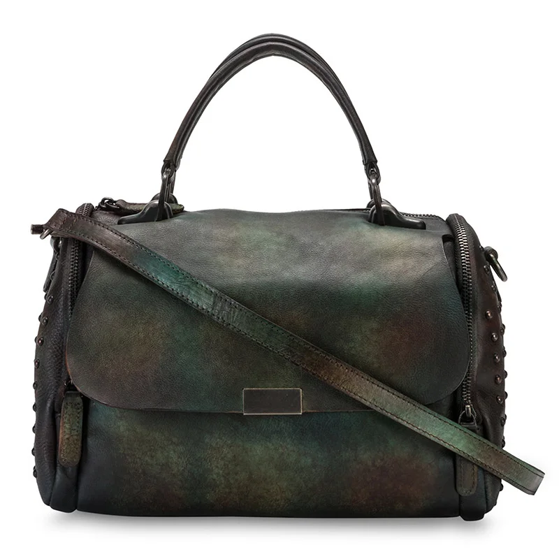 

Wind 2020 new head leather hand-held One Shoulder Messenger Bag hand painted Liuding bag
