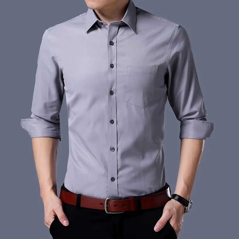 Мужская однотонная деловая приталенная рубашка Классическая Повседневная с