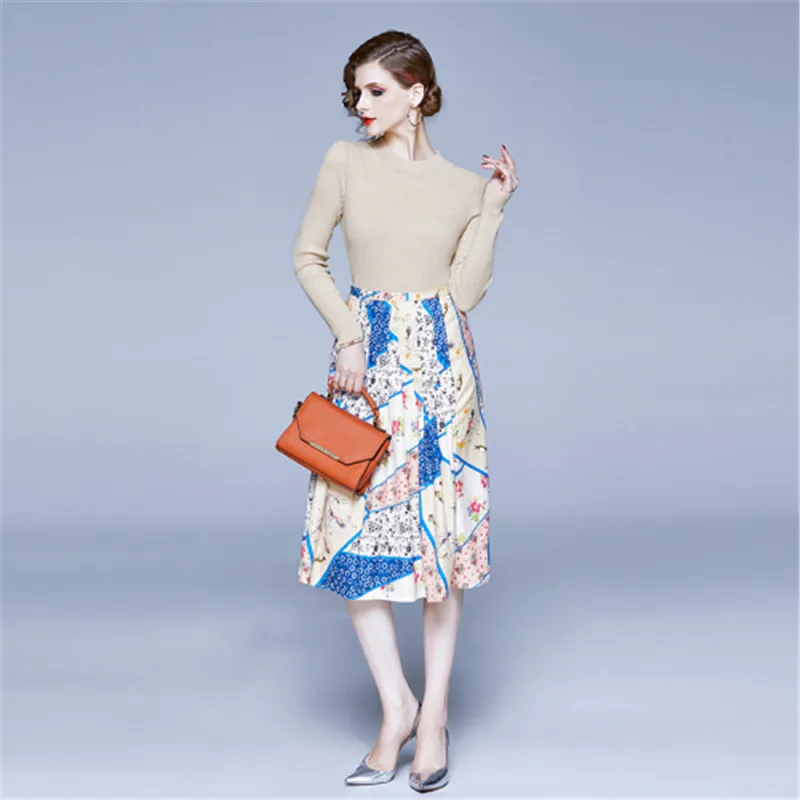 Осенне зимний Новый женский комплект из 2 предметов вязаные топы с длинными