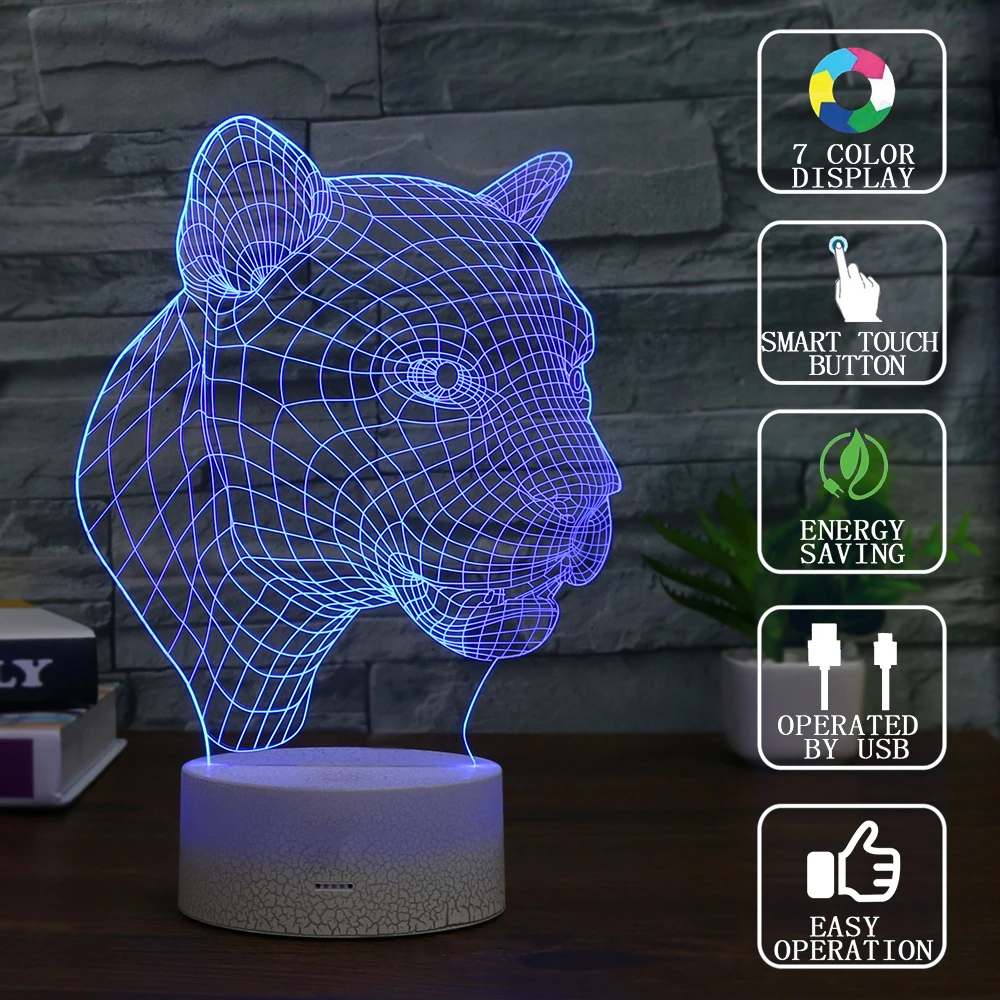 Leopard Head трехмерное видение ночник светодиодный украшение для дома 7 цветов 3D лампа Акриловая настольная лампа классный подарок на праздник