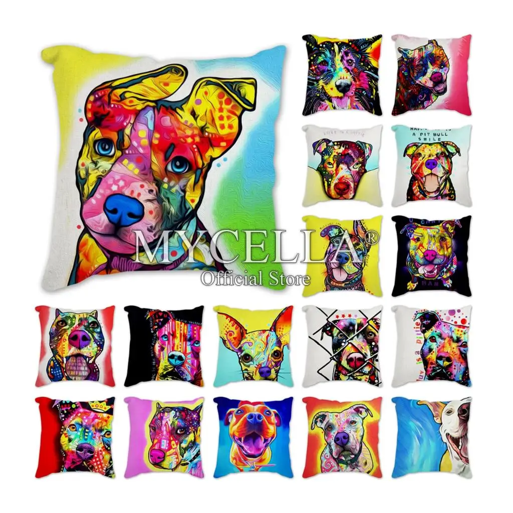 

Oil Painting Colorful Dog Cushion Cover Family For Sofa Chair Cartoon Animals Printed Pillow Cover Home Decoration Pillowcase