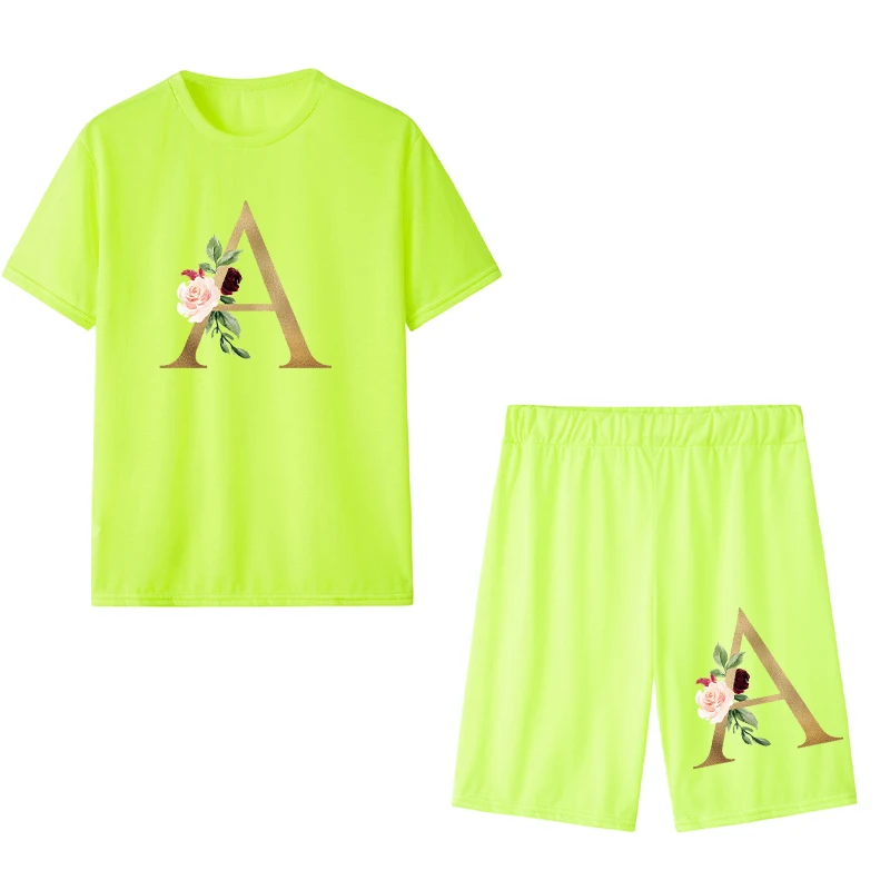 

Two Piece Set Women Tracksuit o Neck Short Sleeve Outfits Plus Size Sports Shorts Suits Letter Print Jogging Running Summer 2021