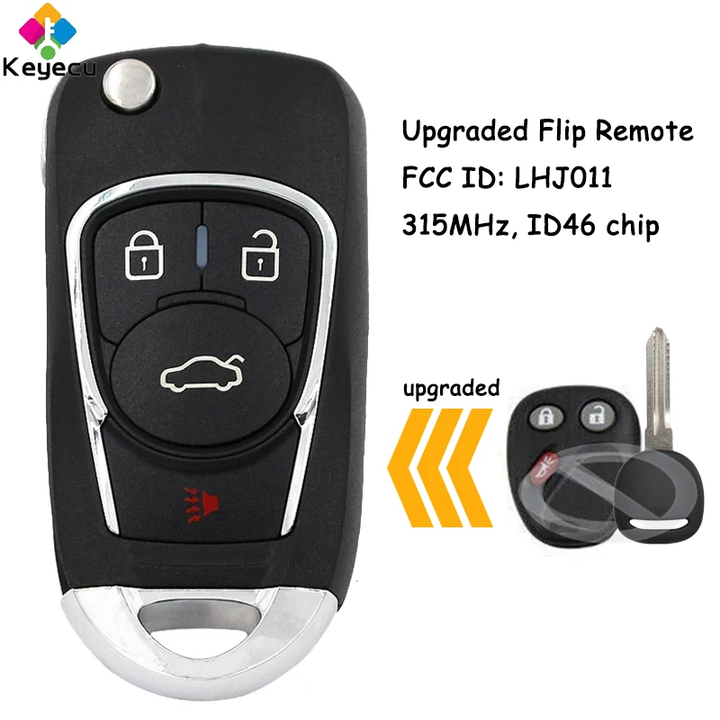 Обновленный раскладной дистанционный ключ KEYECU с чипом 315 МГц и ID46 брелок для Chevrolet