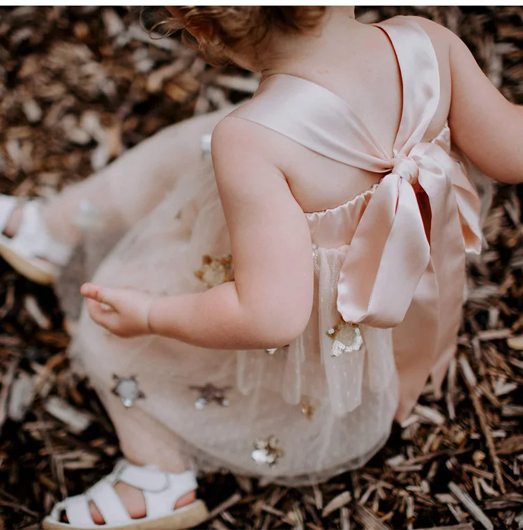 Платье-пачка для девочек блестящее свадебное платье с открытой спиной и