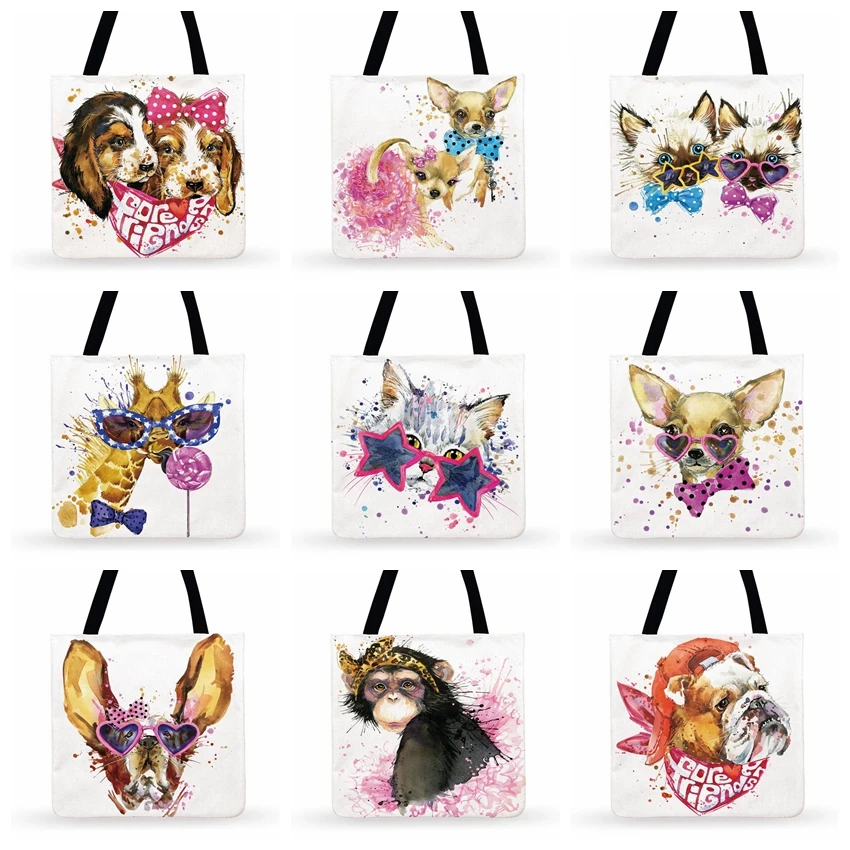 Женская Повседневная Сумка-тоут с рисунком щенка котенка пляжная сумка на плечо