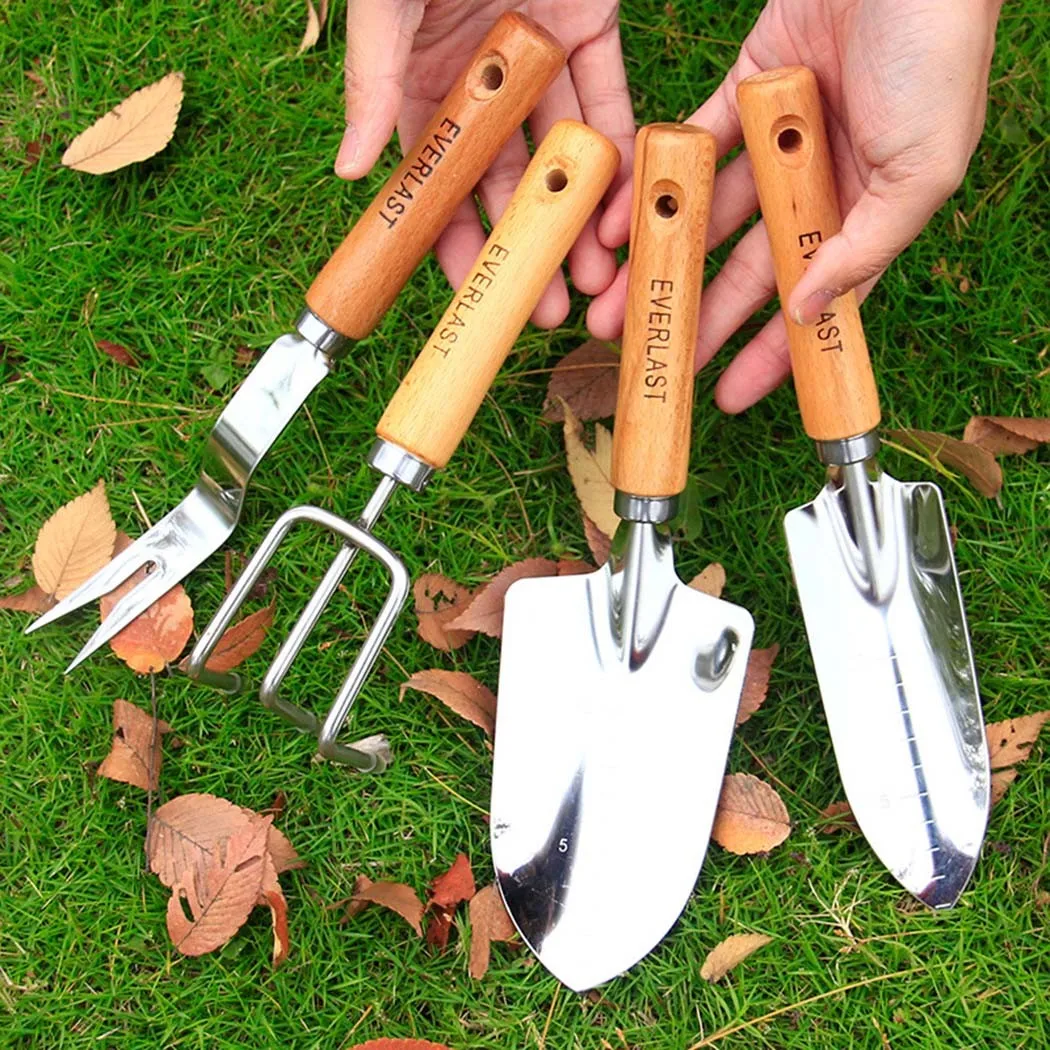 

Mini Stainless Steel Hand Garden Tools, Shovel Spade Rake For Gardening, Balcony Vegetable Shovel, Bonsai Tool Set Wooden Handle