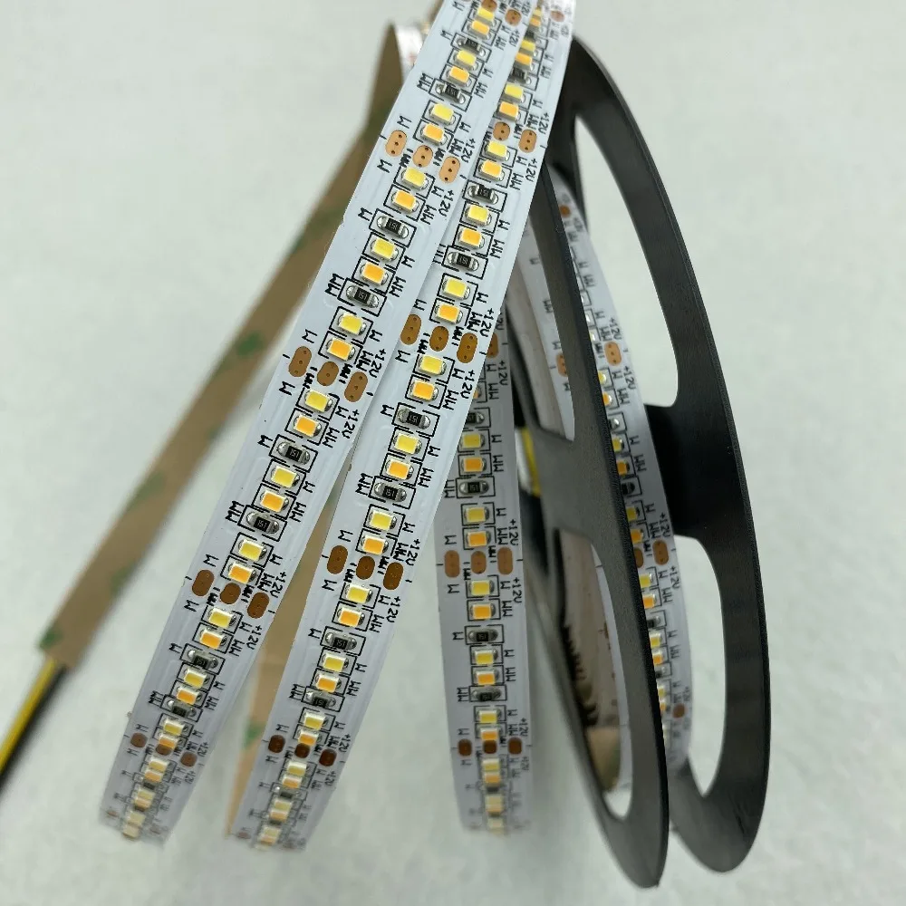 2216 SMD 240 светодиодов/м 12 В/24 В светодиодный двойной цвет CCT Регулируемая Гибкая полоса; 5 м длиной; 120 Вт; белая печатная плата; не водонепроницаемый; IP33