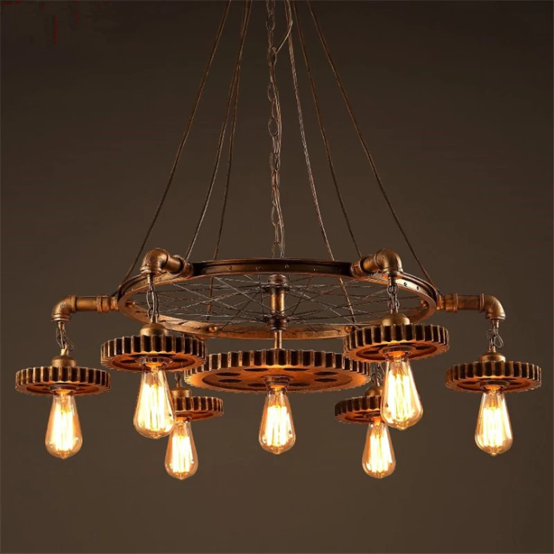 

Loft Retro Industrial Iron Gear Water Pipe Pendant Personality Restaurant Cafe Nostalgic Pendant Lamp Free Shipping LED Bulbs AC