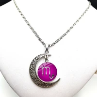 12 zodiac sign pendant necklace glass cabochon double galaxy constellation horoscope astrology necklace for women men jewelry