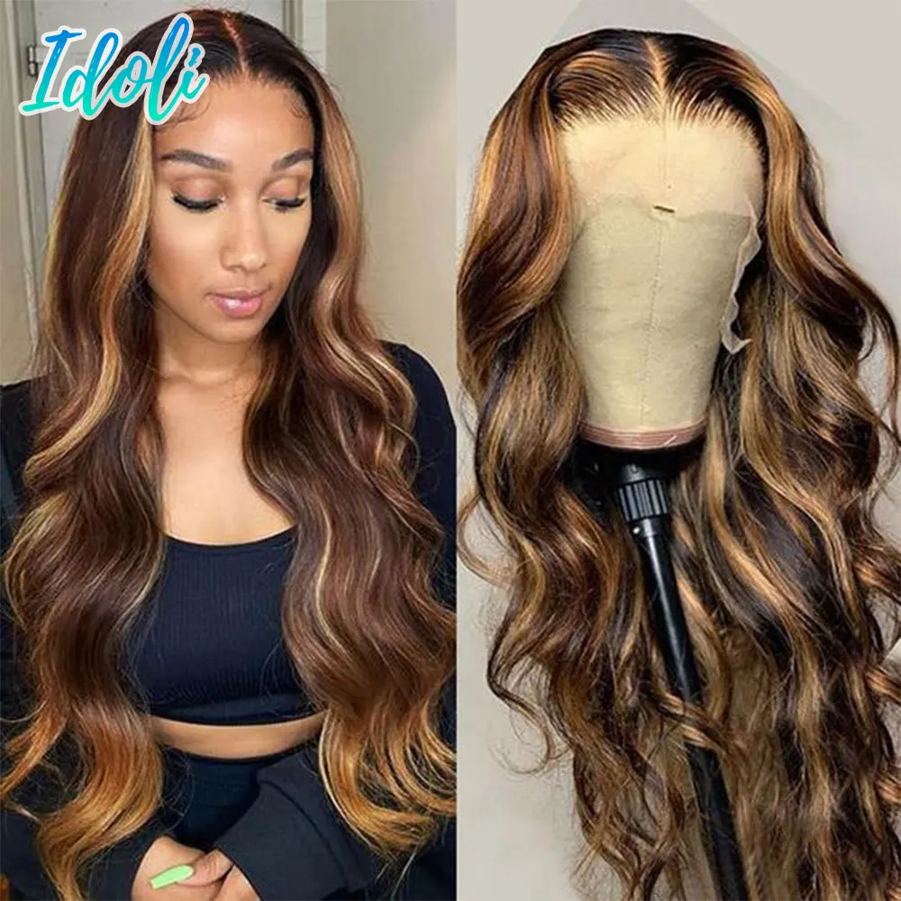 Хайлайтер парик человеческие волосы тела волна на кружевной передний al для