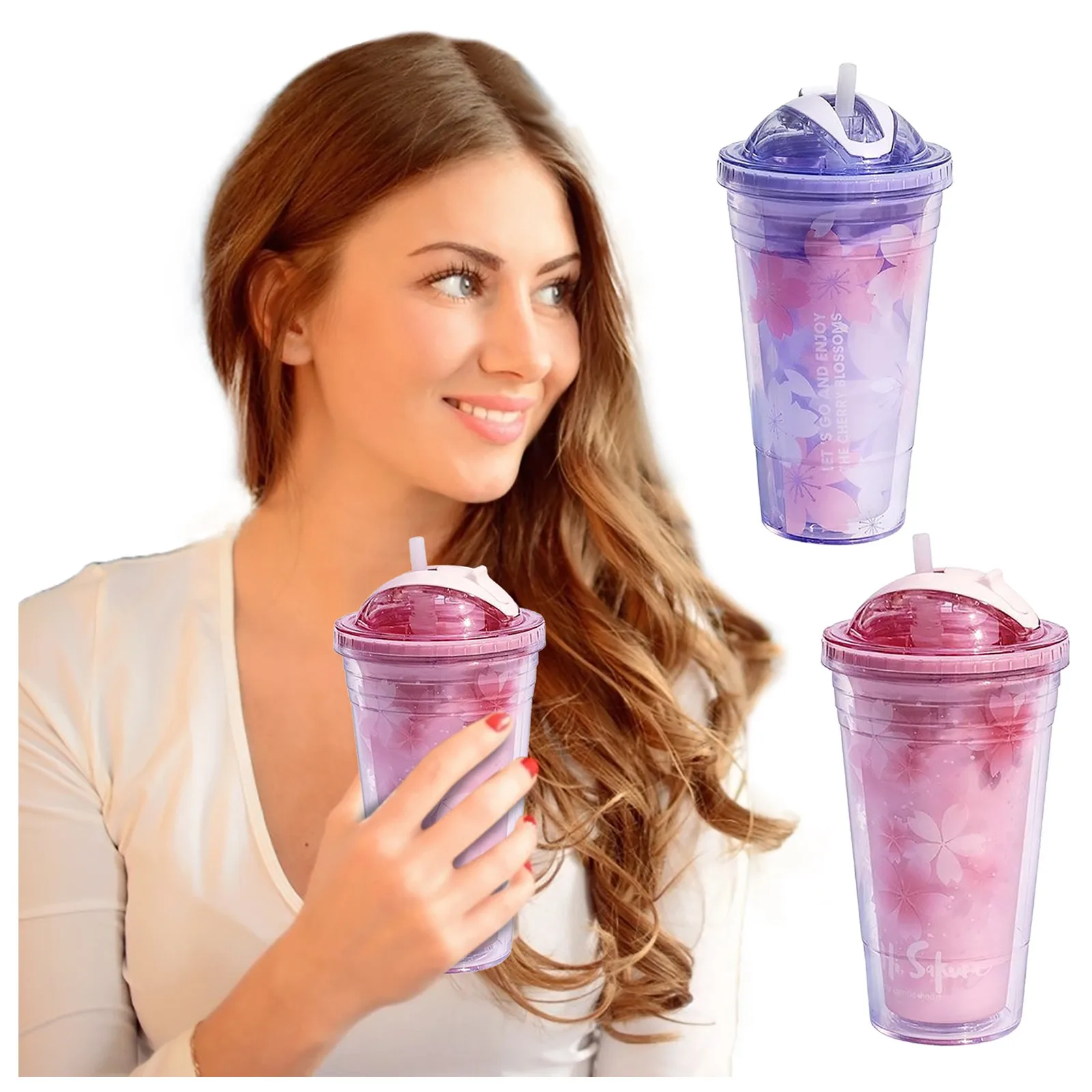 

Plastic Water Bottle Portable Bottle with Straw Insulated Double Wall Reusable Leakproof Plastic Travel Cup Sport Camping Bottle