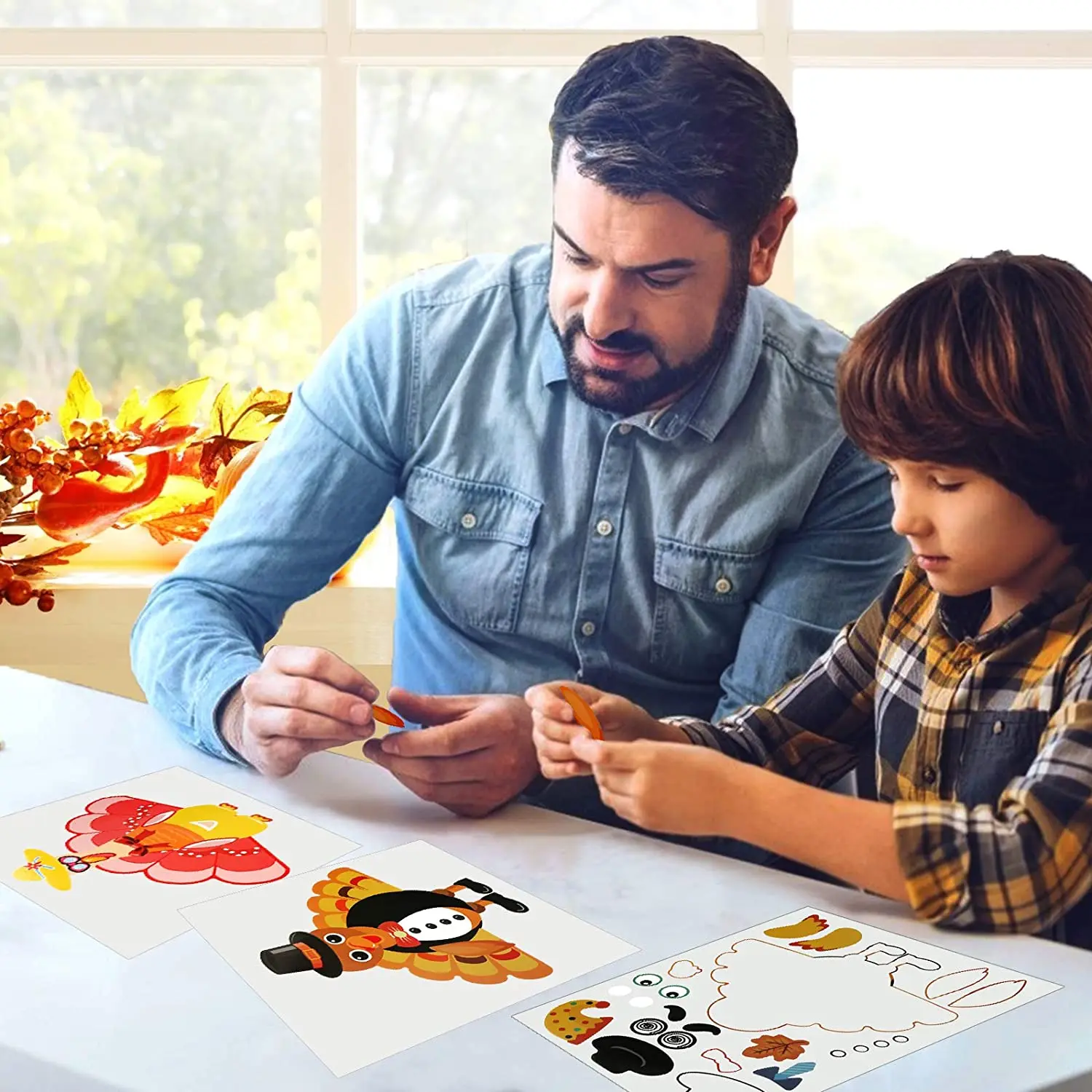 METABLE 20 sheet Make-A-Turkey Stickers Thanksgiving DIY Sticker for Kids Party Favors Autumn Fall Harvest Crafts(2 Designs) | Дом и сад