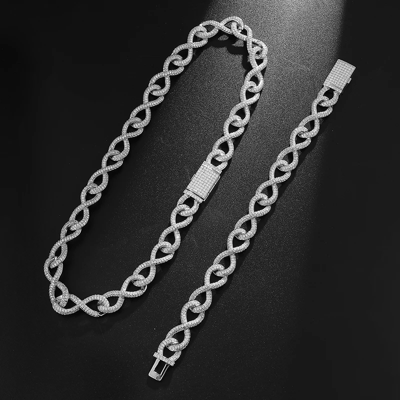 

12mm Miami Cuban Link Chain Iced Out Bling Cubic Zirconia Infinity Symbol Chain Bracelelt Neckalce Set For Men Hip Hop Jewelry