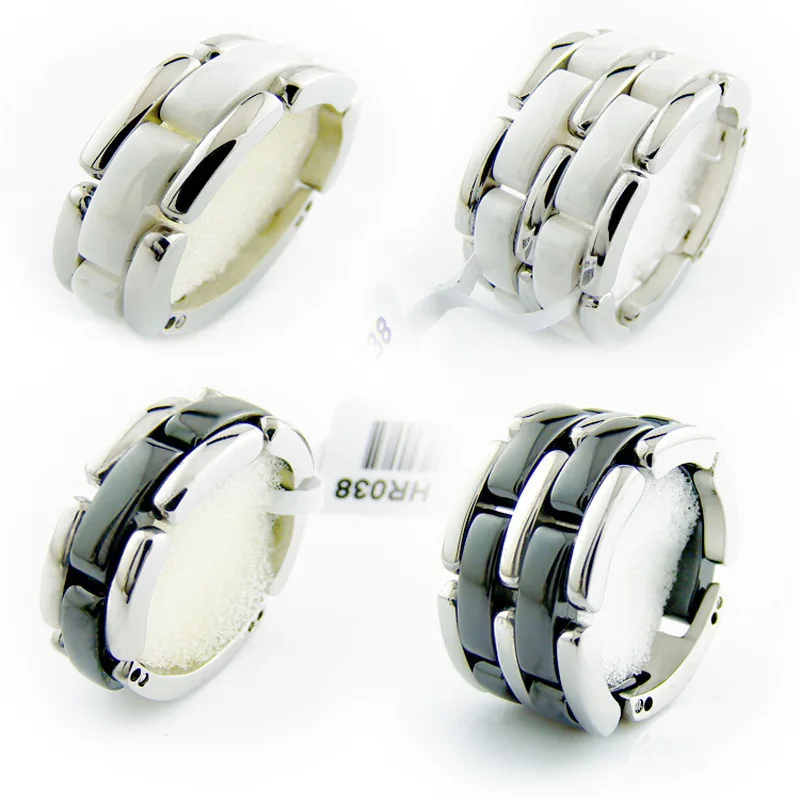 Белые/черные керамические узкие/широкие кольца с платиновым покрытием из белого