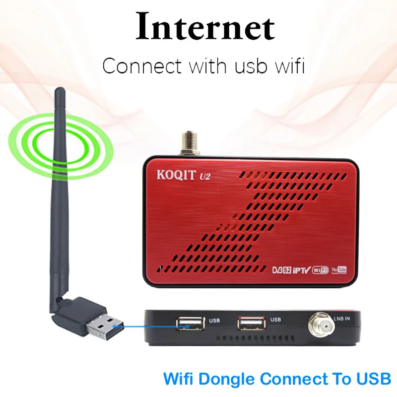 Koqit U2 DVB-S2 декодер рецепторов ТВ тюнер DVB S2 wifi/RJ45 скам/Newcam спутниковый ресивер IP ТВ комбо Youtube Biss Vu HD tv Box