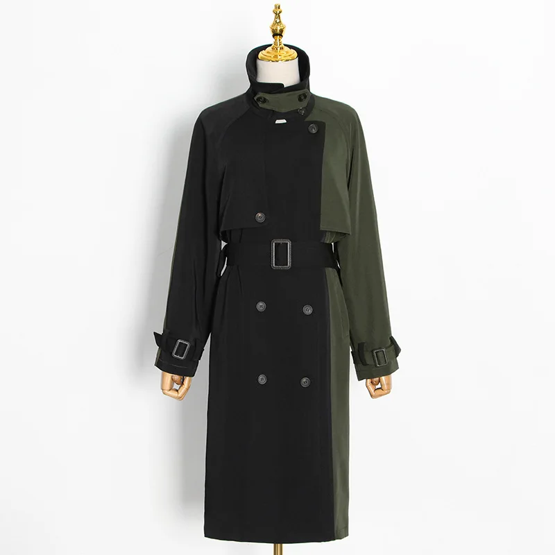 

Winter New Safari Style Patchwork Women Trench Ladies Turn-down Collar Street Chic Belted Wind Coats