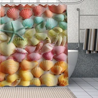 custom high quality seashells starfish shower curtain waterproof bathroom polyester fabric bathroom curtain with hooks