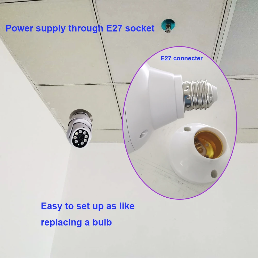 

HD 1080P 60otate Auto Tracking Panoramic Camera Light Bulb Wireless Wifi PTZ IP Camera Remote Viewing Security Surveillance