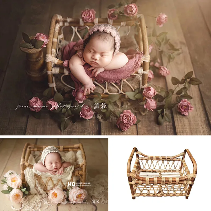 Newborn Photography Props Furniture Hand-Woven Rectangular Rattan Basket Baby Girl Boy Accessories Studio Fotografia Posing Sofa