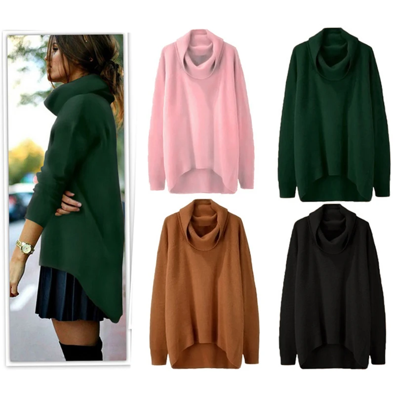 

Women Loose Sweaters Winter Turtle Neck Pullover Knit Sweater New High Collar Solid Sweater Female Casual Pullover Jumpers
