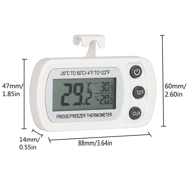 

2Pcs Fridge Thermometer Digital Freezer Thermometer Room Thermometer with Hook LCD Display Read Max Min Function