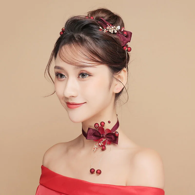 Винтажный бордовый тканевый цветок повязка на голову аксессуары для волос