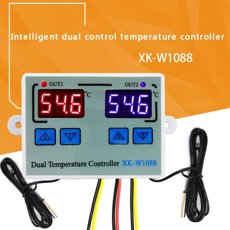 

Dual Digital Thermostat Temperature Controller Two Relay Output Thermoregulator For Incubator Heating Cooling XK-W1088