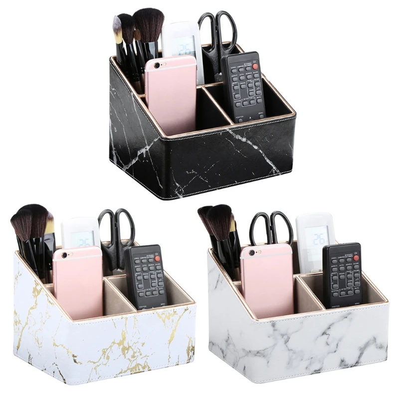 

3 Grids Marble Leather Desk Stationery Organizer Pen Pencil Holder Mobile Phone Remote Control Storage Box Office Supplies