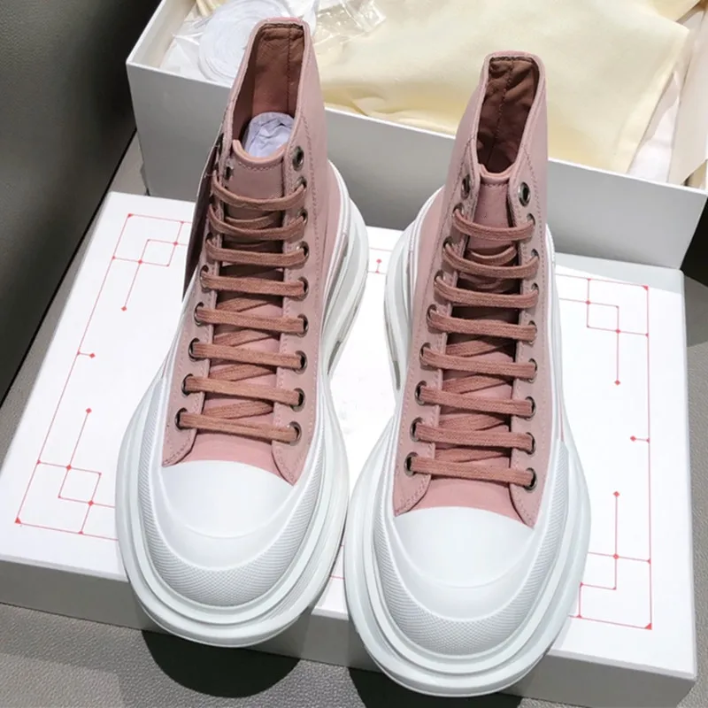 

High Top Woman Shoes Solid Canvas Ladies Shoes Thick Bottom Shoes Women Lace Up Zapatos De Mujer Fashion Runway Shoes 2021 Hot