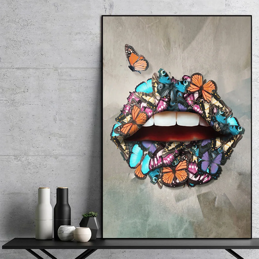 Скандинавская Картина на холсте настенное искусство сексуальные лютичные губы