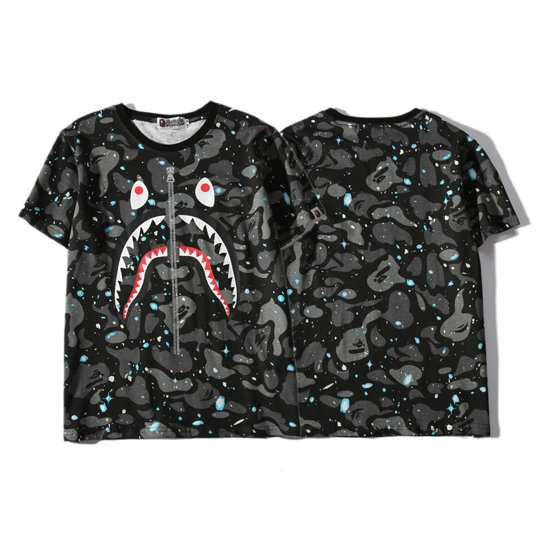 

Shark head camouflage luminous Tshirts Bape Glowing Night Tee Shirt Starry Sky Outwear Top Tees Yin and Yang Stitching Clothes