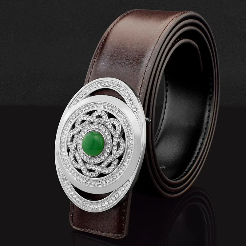 High quality yellow round jade buckle designer belts men genuine leather belt fashion luxury brand Waist Strap ceinture homme