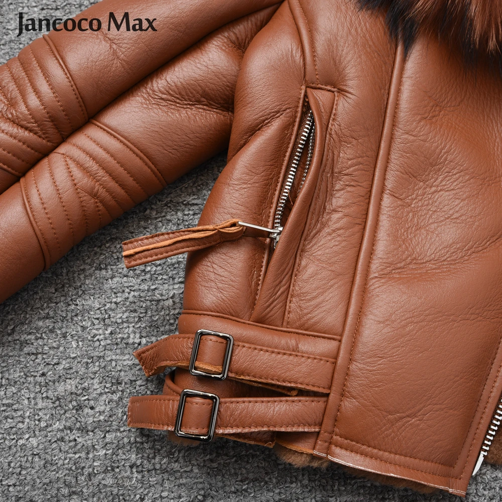 Пальто из натуральной кожи, Женское пальто с подкладкой из натурального меха, байкерская куртка с воротником из меха енота, новинка, S7009