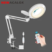 newacalox table lamp usb 5x magnifier remote control led magnifying glass light for reading crafts hobby diy welding third hand