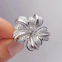 huitan flower ring band for girl romantic cute brilliant elegant snow flower flake shaped with cubic zircon stone women rings