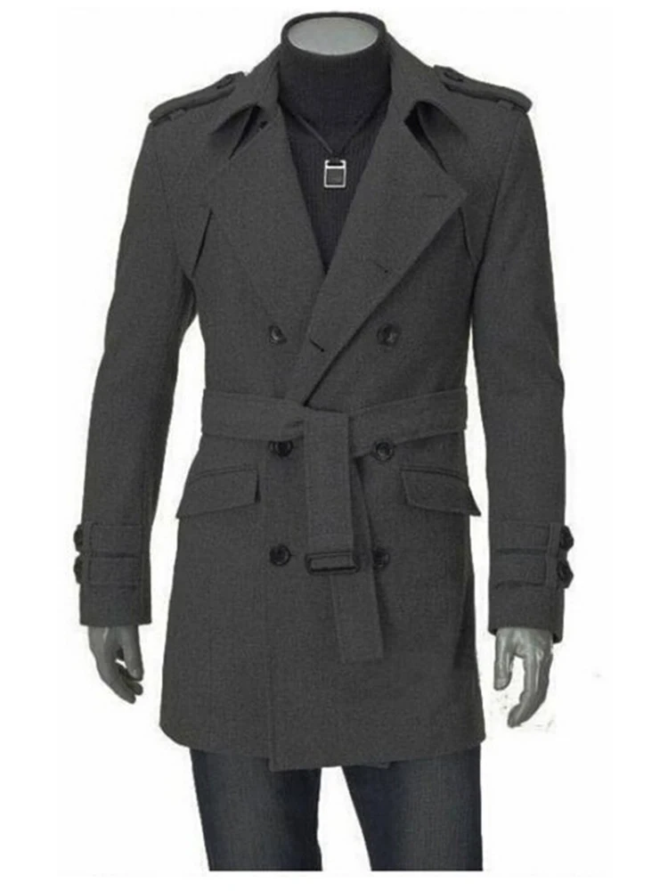 Custom Made Dark Grey Double Breasted Trench Coat Men Designer Winter Overcoat Long Cashmere Wool | Мужская одежда
