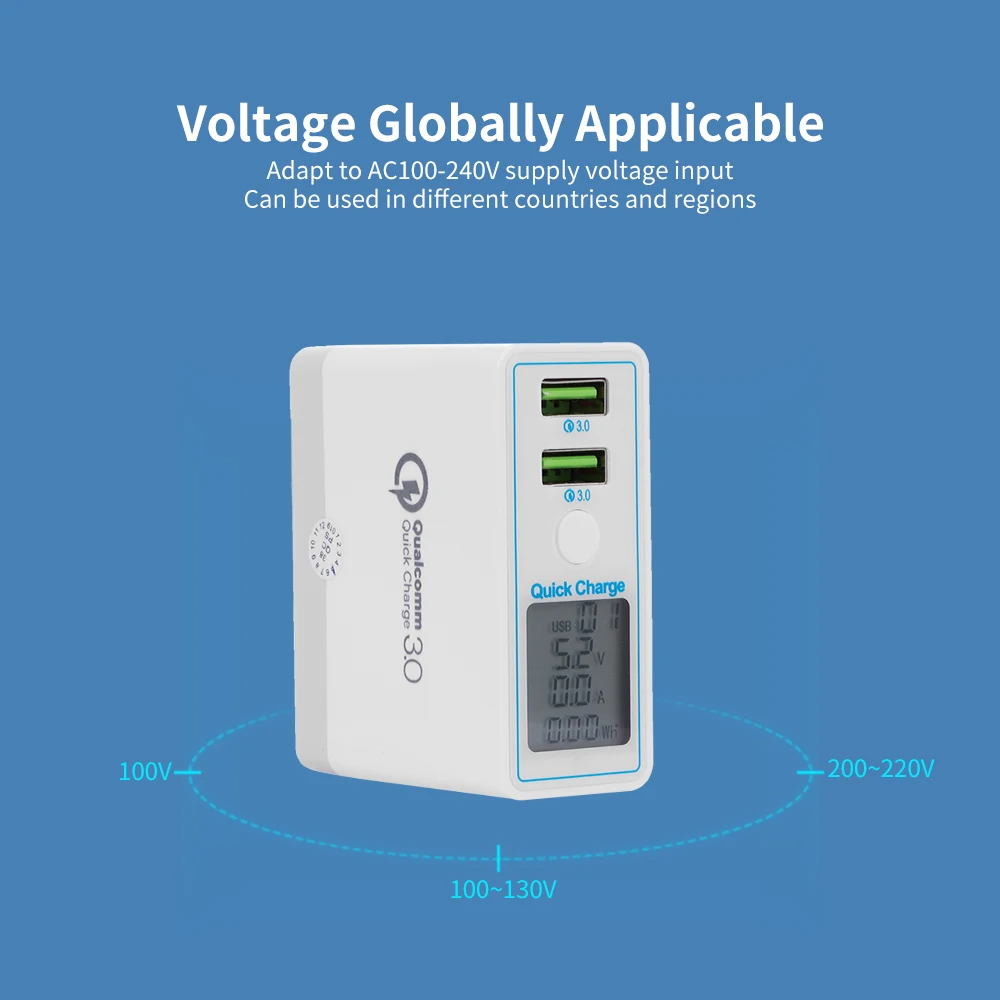 

Зарядное устройство QC3.0 с 2 USB-портами и цифровым дисплеем
