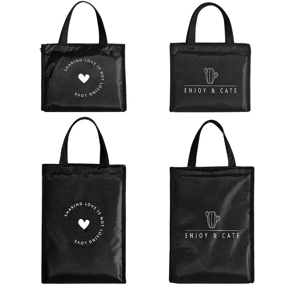 

1 Pc Black Cactus Pattern Lunch Bag Thermal Picnic Lunch Box Bag Portable Insulation Bento Pouch Travel Food Fruit Organizer
