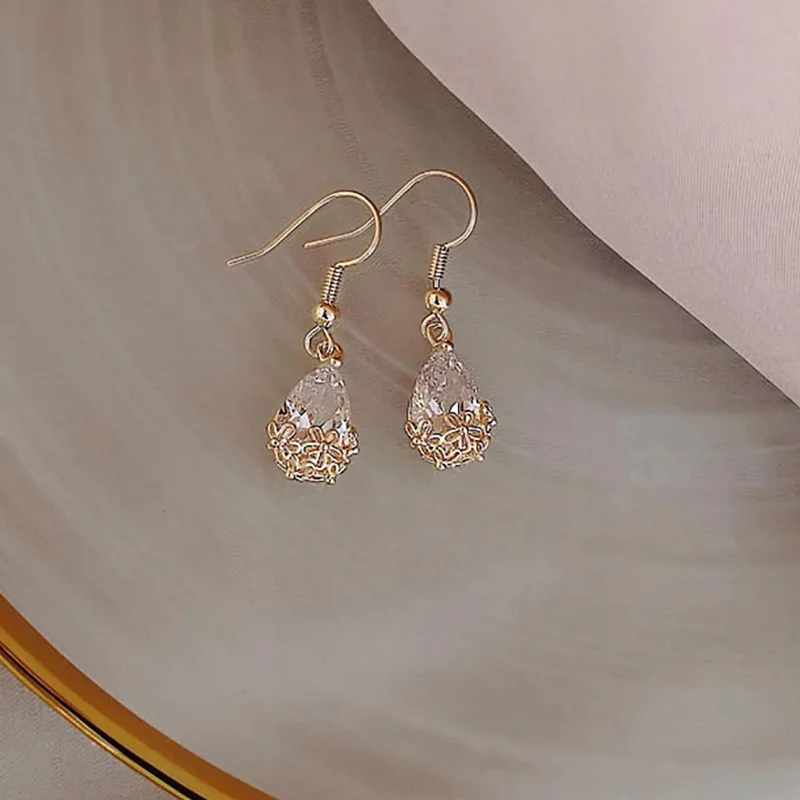 

Fashion 925 Sterling Silver Hollow Out Pattern Water Drop Pendants Necklaces for Women Girlfriends Crystal Necklace Jewelry