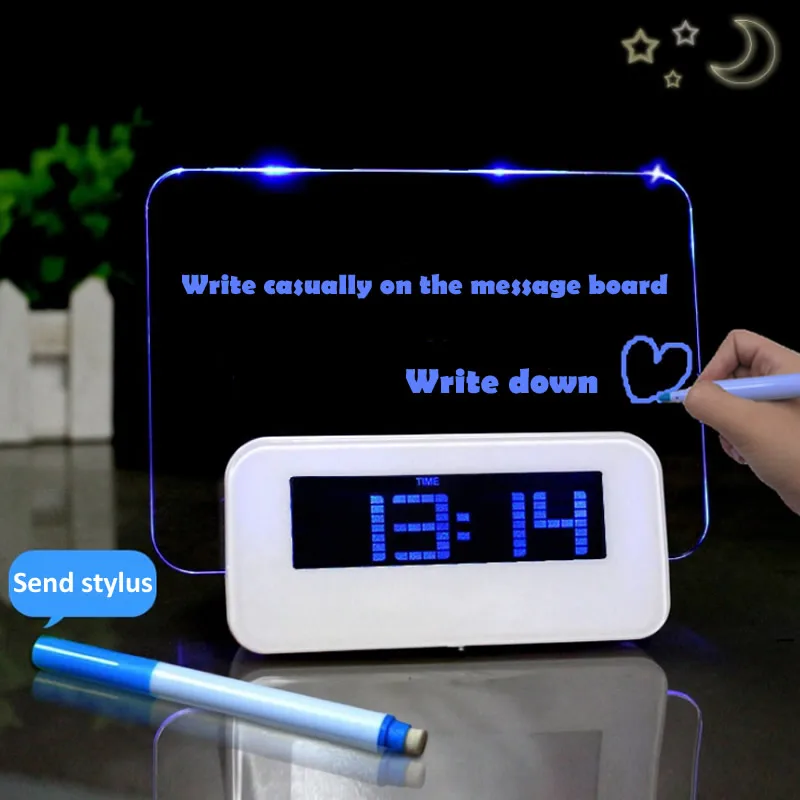 

LED Digital Alarm Clock Backlight Snooze Mute Calendar Desktop Clock LED Despertador Fluorescent with Message Board Table Clocks