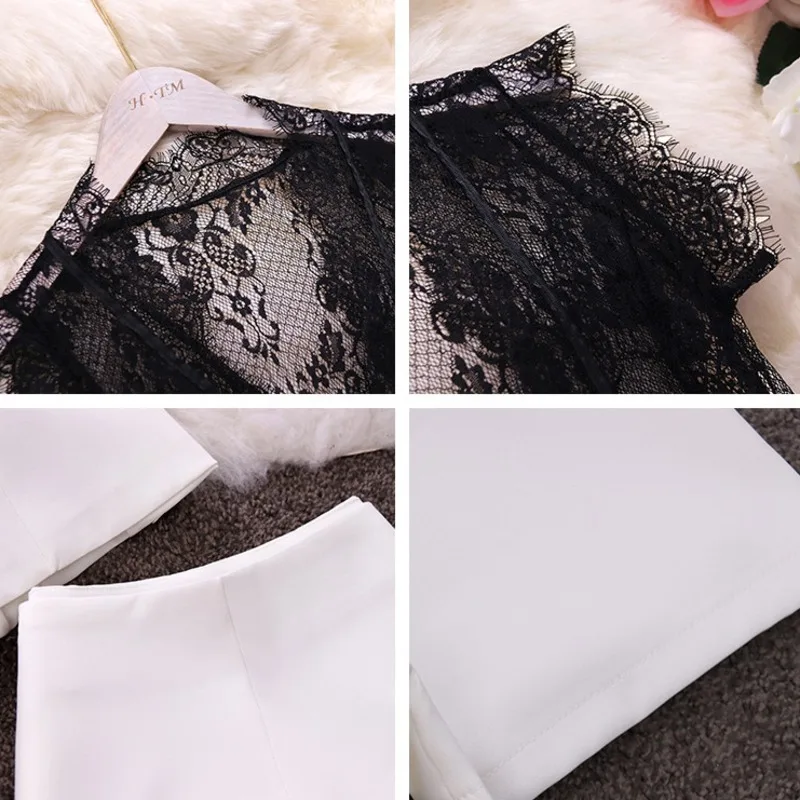 Костюм женский кружевной с V-образным вырезом пикантный Топ без рукавов шорты