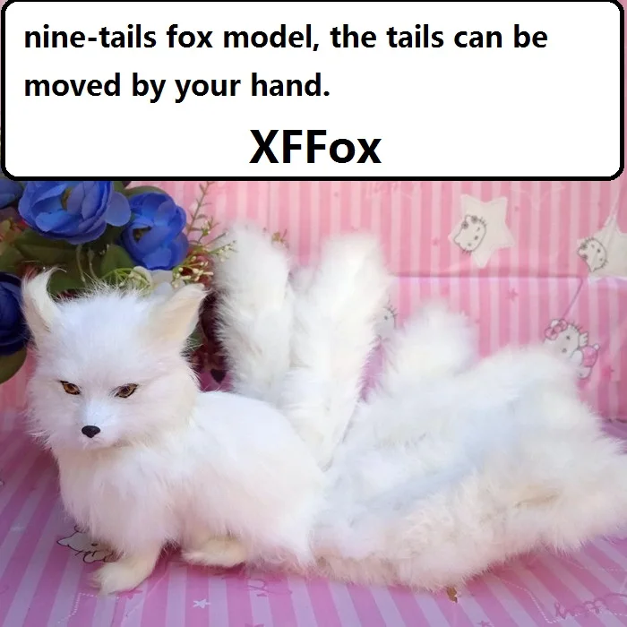 real life nine-tails fox model plastic&furs white fox doll gift 30x18cm