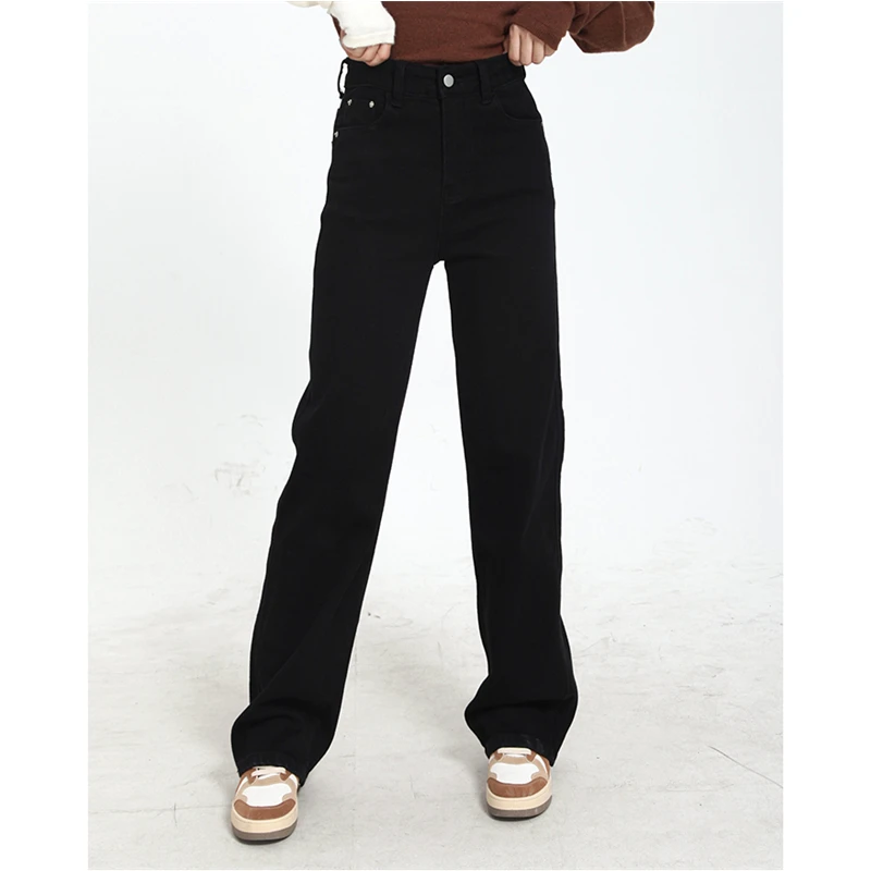 Black High Waist Women's Jeans Streetwear Korean Fashion Straight Denim Trouser Vintage Baggy Casual Mom Wide Leg Jean Pants